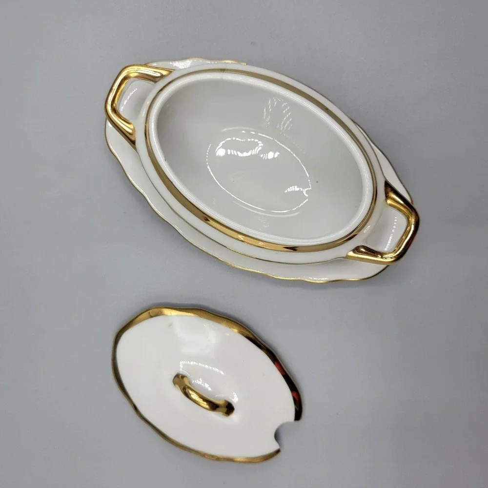 Vintage Condiment Dish Small Tureen Jam Pot with Lid and Plastic Spoon Japan